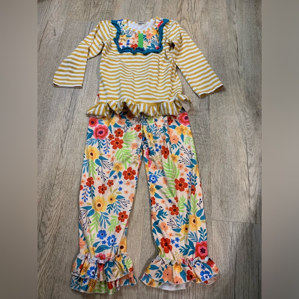Girls Floral Fall outfit with ruffle shirt/ruffle pants matching set GIRLS 2XL